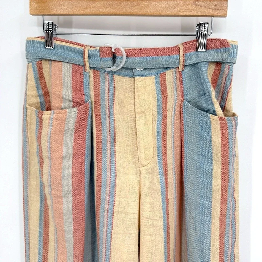 Anthropologie Womens Size 6 Pants Wide Leg Linen Blend Striped High Rise Coastal - Picture 5 of 10